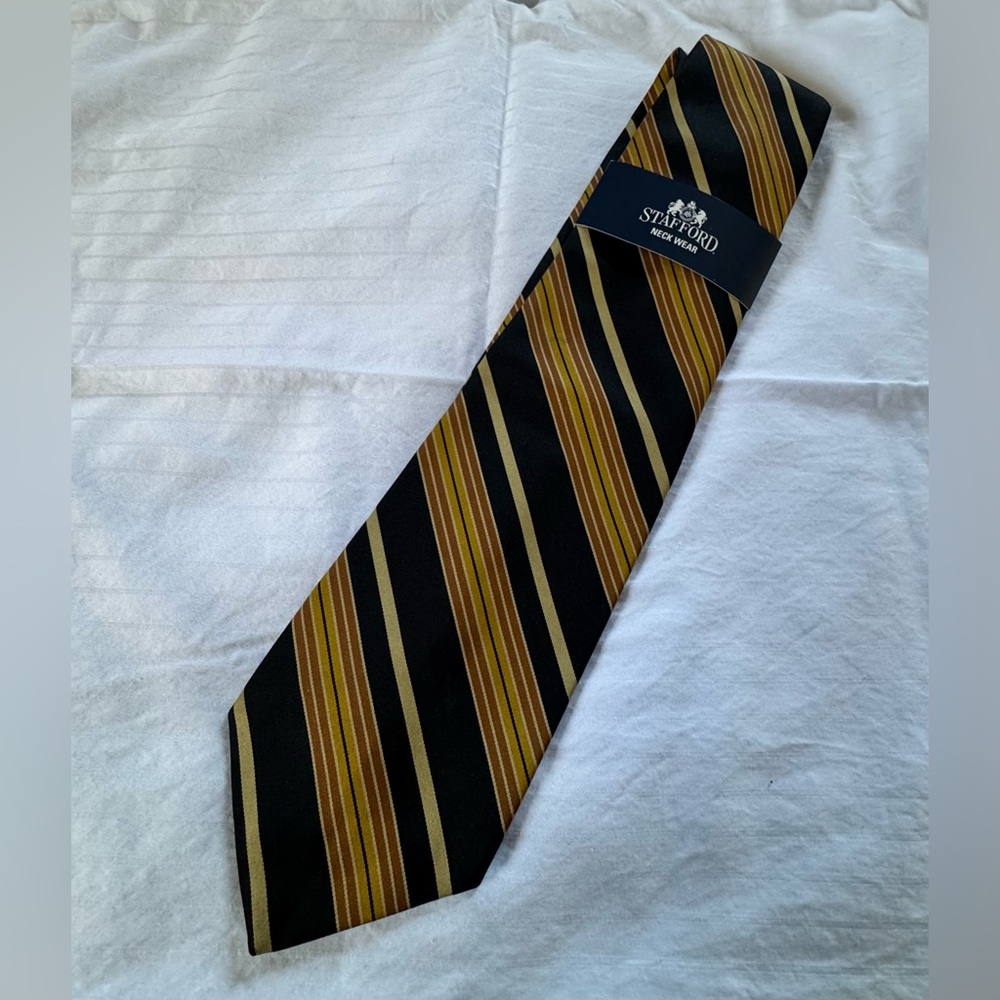 Vintage Men’s Striped Stafford Tie - Gold/Brown/Beige & Blue